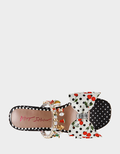 Betsey Johnson Sale | KAYLEEN Black Multi Women's Square-Toe Block Heel Mule Bow Heel