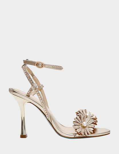 Betsey Johnson Popular | MYLEE GOLD Women's Strappy Open-Toe Floral Rhinestone Embellished Heel