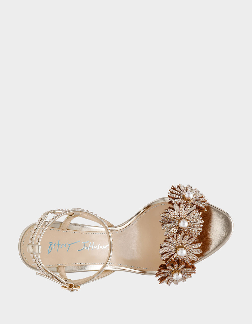 Betsey Johnson Popular | MYLEE GOLD Women's Strappy Open-Toe Floral Rhinestone Embellished Heel