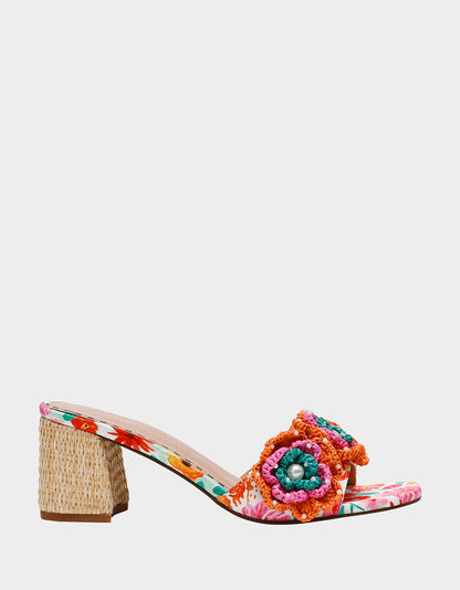Betsey Johnson New | DIETRICH WHITE MULTI Square-Toe Mule Heel