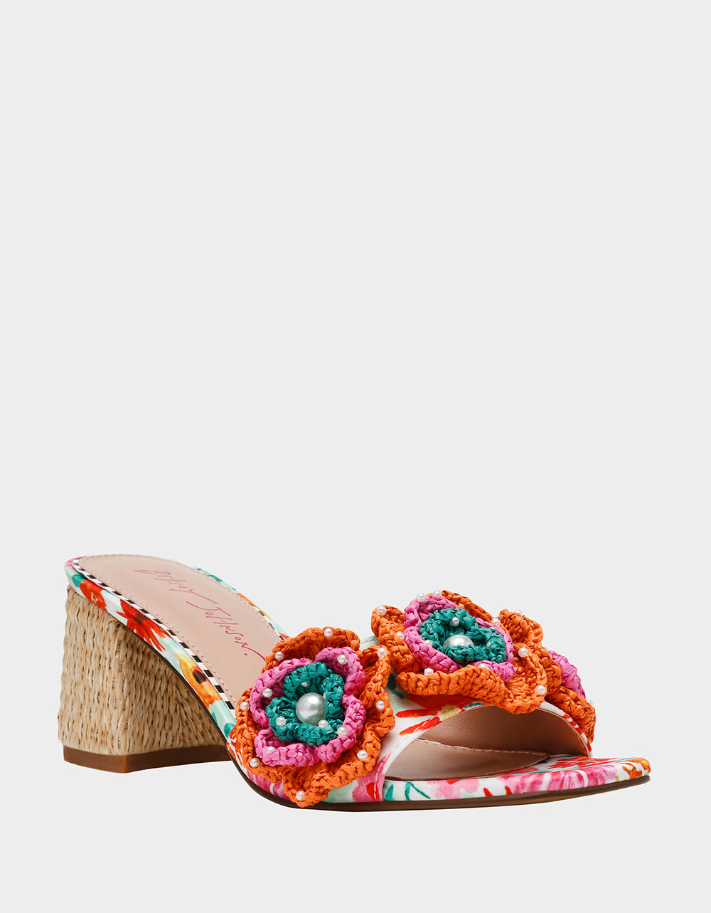 Betsey Johnson New | DIETRICH WHITE MULTI Square-Toe Mule Heel