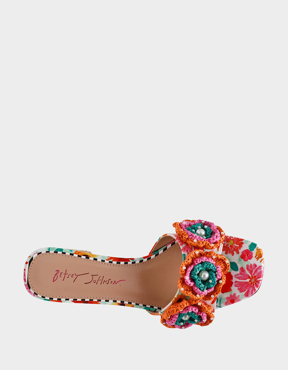 Betsey Johnson New | DIETRICH WHITE MULTI Square-Toe Mule Heel