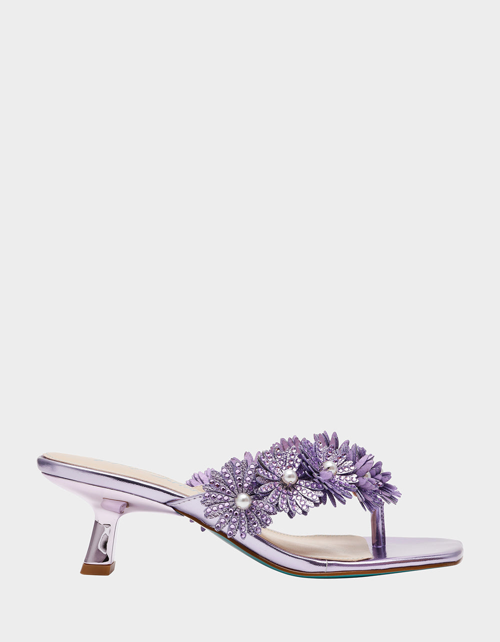 Betsey Johnson Value | LESLI Purple Women's Square-Toe Mule Kitten Heel Rhinestone Embellished Flower Heel