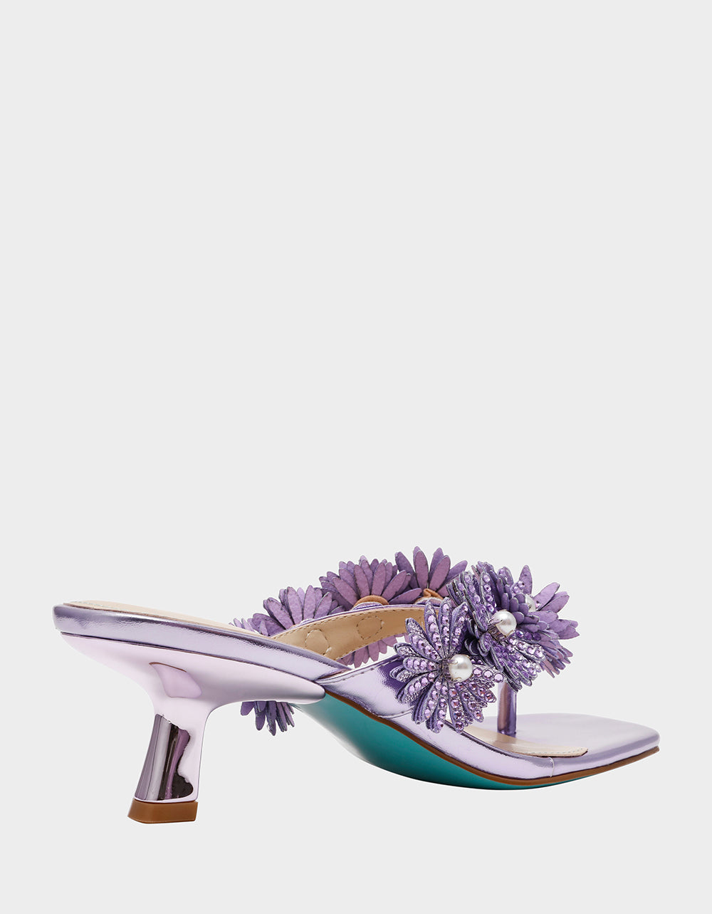 Betsey Johnson Value | LESLI Purple Women's Square-Toe Mule Kitten Heel Rhinestone Embellished Flower Heel