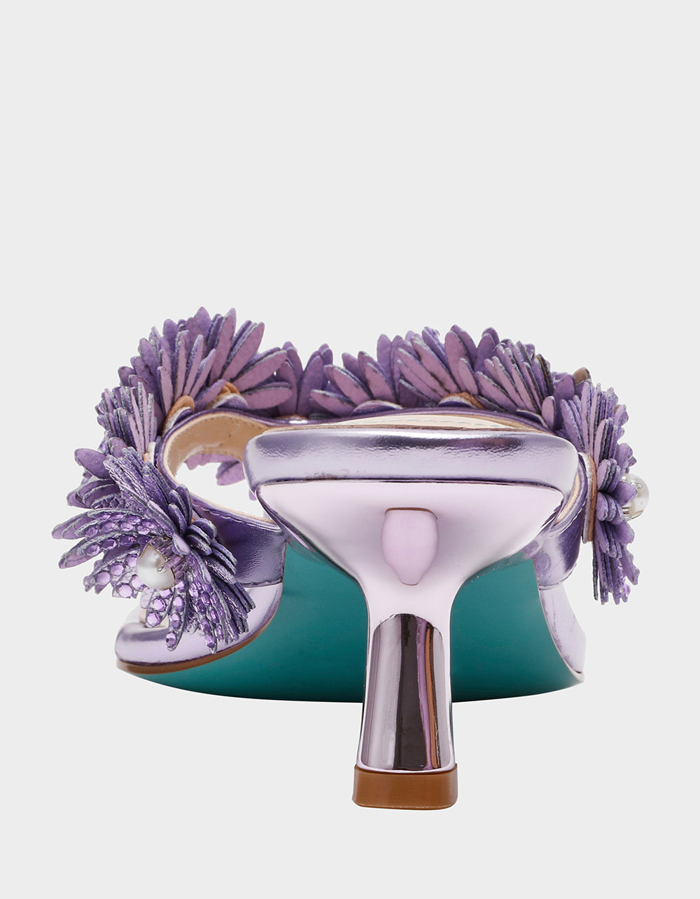 Betsey Johnson Value | LESLI Purple Women's Square-Toe Mule Kitten Heel Rhinestone Embellished Flower Heel