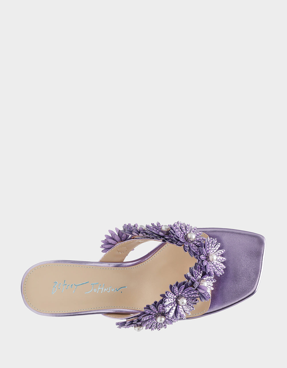 Betsey Johnson Value | LESLI Purple Women's Square-Toe Mule Kitten Heel Rhinestone Embellished Flower Heel