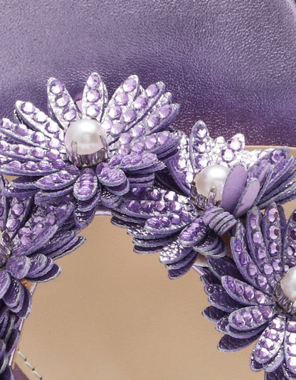 Betsey Johnson Value | LESLI Purple Women's Square-Toe Mule Kitten Heel Rhinestone Embellished Flower Heel