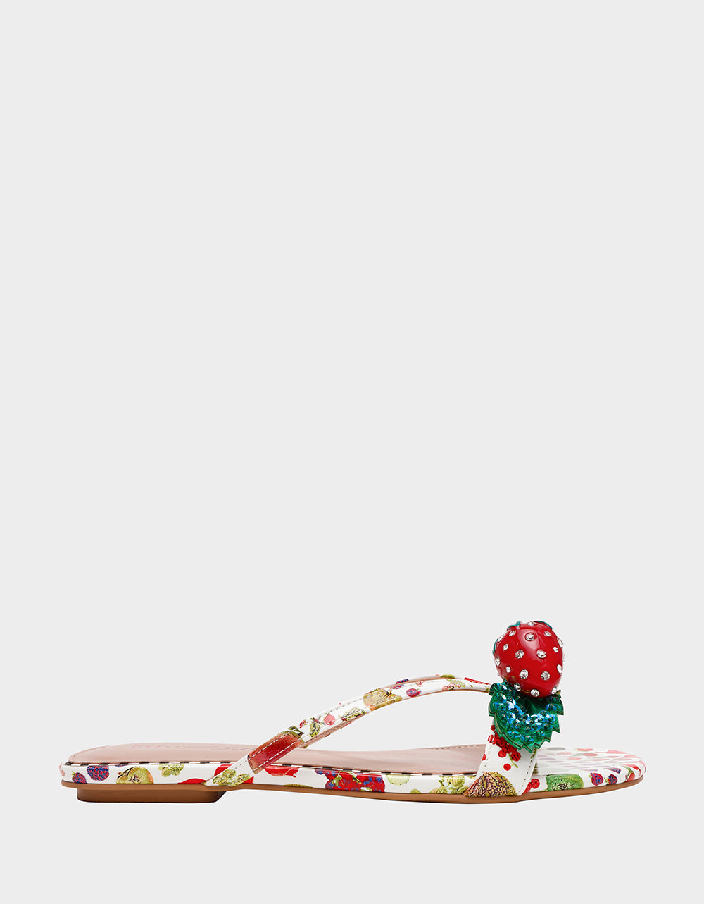Betsey Johnson Hot Sale | GARRIK WHITE MULTI Women's Thong Strappy Fruit Printed Sandal