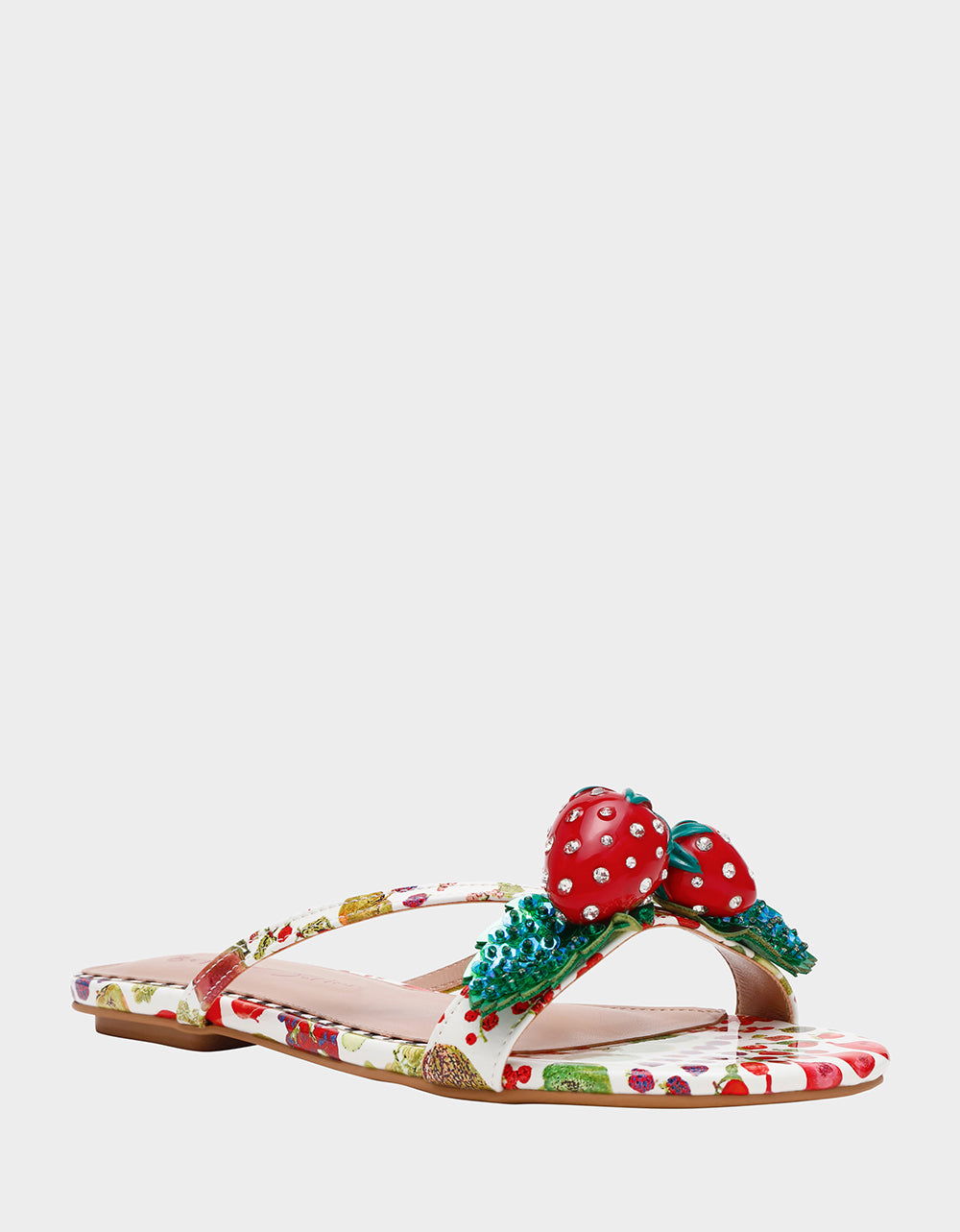 Betsey Johnson Hot Sale | GARRIK WHITE MULTI Women's Thong Strappy Fruit Printed Sandal