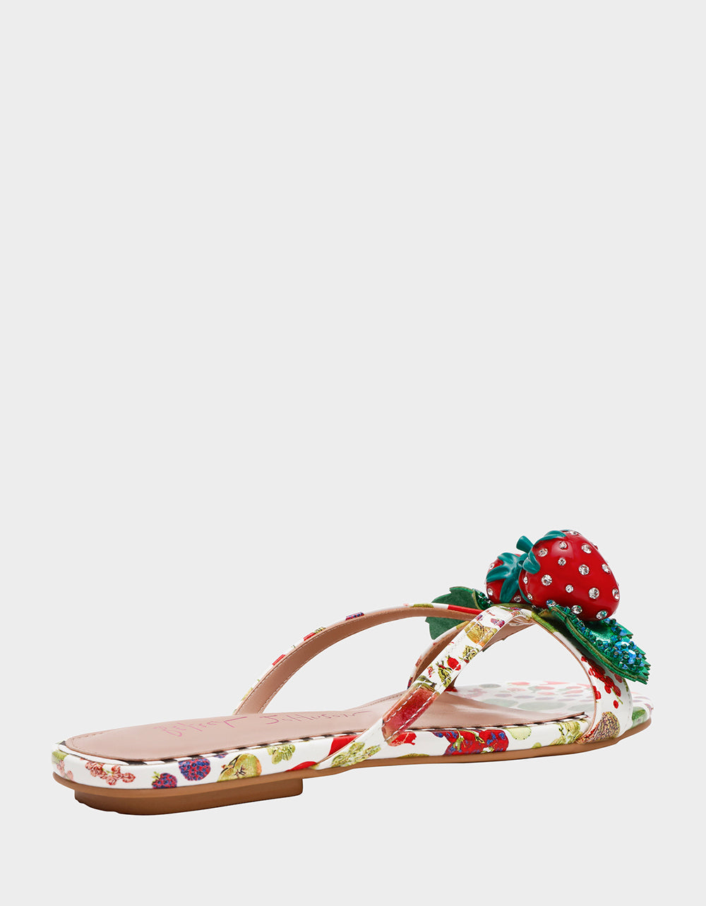 Betsey Johnson Hot Sale | GARRIK WHITE MULTI Women's Thong Strappy Fruit Printed Sandal