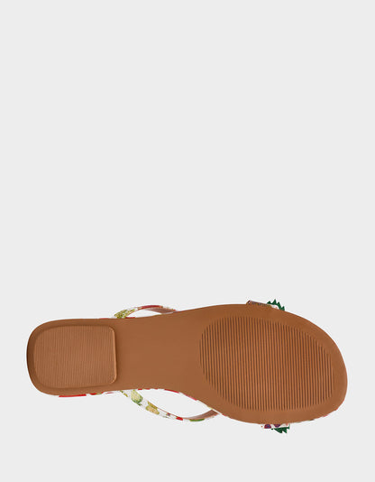 Betsey Johnson Hot Sale | GARRIK WHITE MULTI Women's Thong Strappy Fruit Printed Sandal