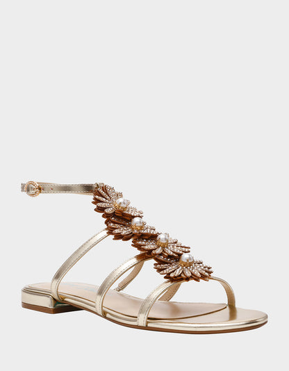Betsey Johnson Signature | JOYCE GOLD Women's Strappy Rhinestone Embellished Sandal