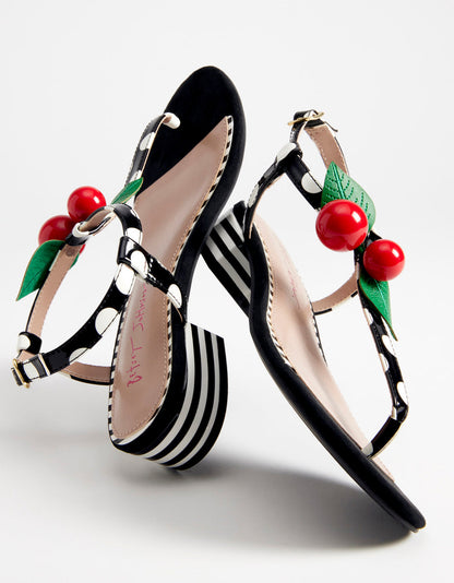 Betsey Johnson Popular | ASBURY BLACK WHITE MULTI Cherry Sandals