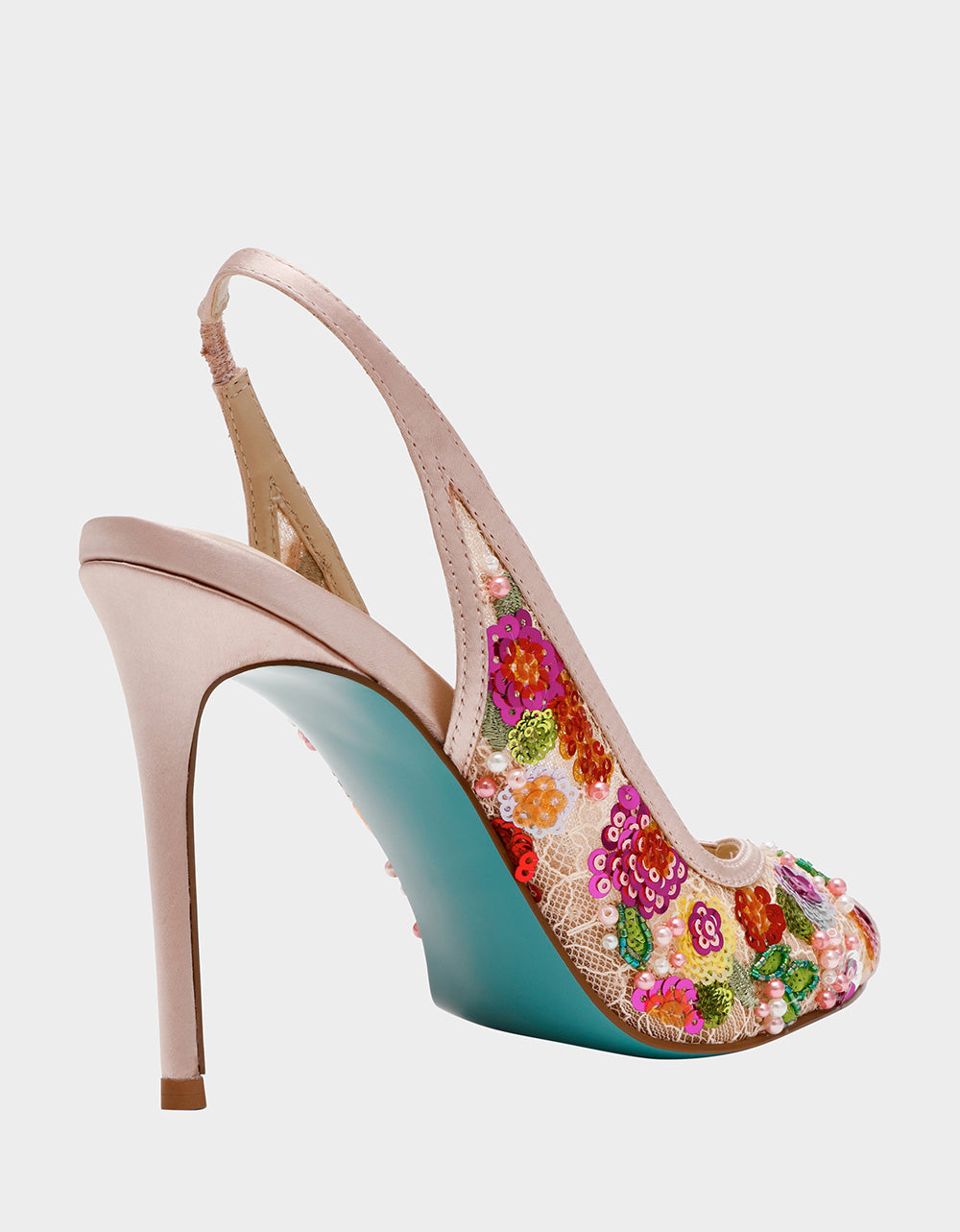 Betsey Johnson Hot Sale | GERRI Nude Floral Embellished Peep-Toe Stiletto Women's Heel