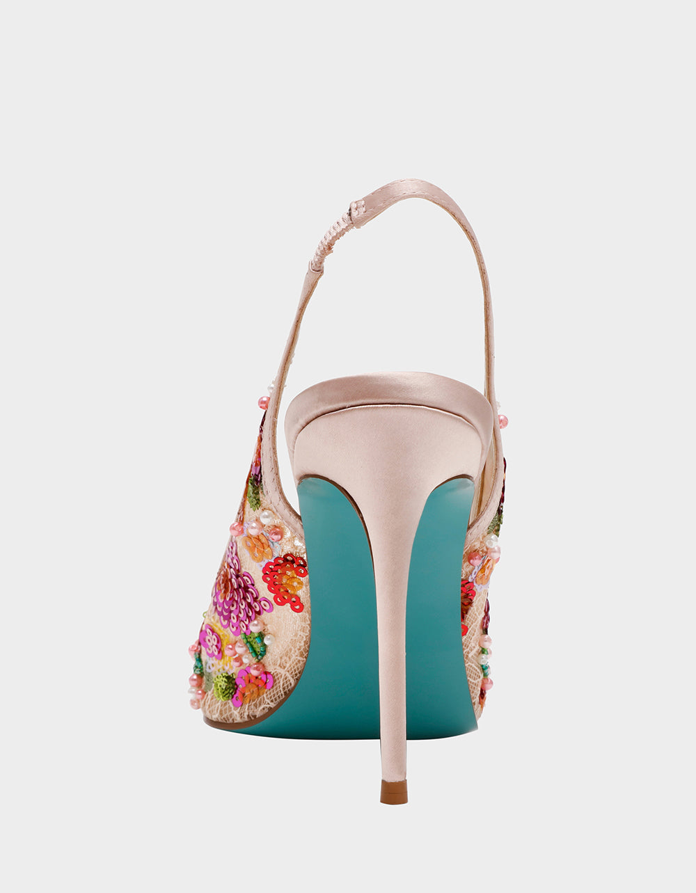 Betsey Johnson Hot Sale | GERRI Nude Floral Embellished Peep-Toe Stiletto Women's Heel