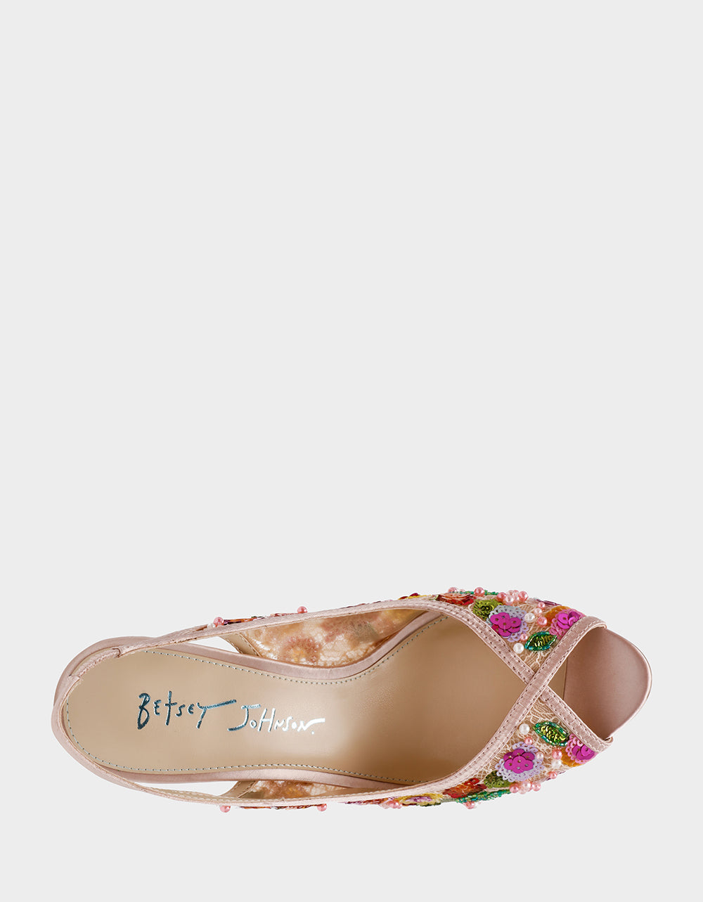 Betsey Johnson Hot Sale | GERRI Nude Floral Embellished Peep-Toe Stiletto Women's Heel