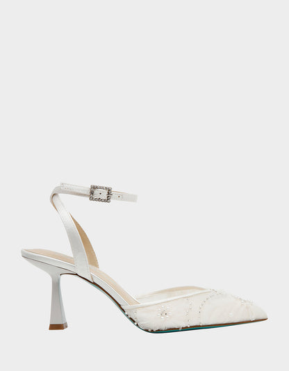 Betsey Johnson Special Offer | DELIA IVORY Pointed-Toe Bling Mesh Women's Heel