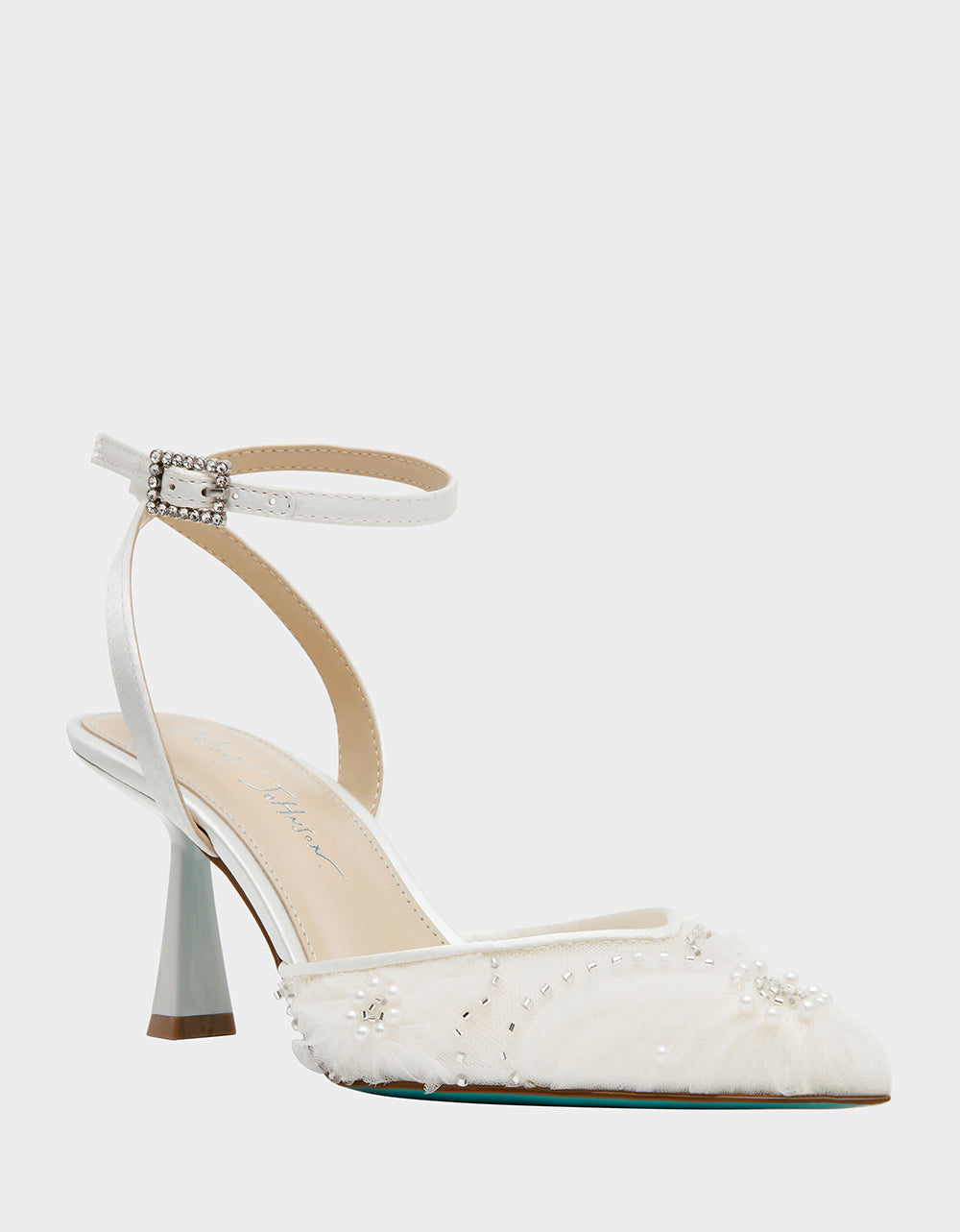 Betsey Johnson Special Offer | DELIA IVORY Pointed-Toe Bling Mesh Women's Heel