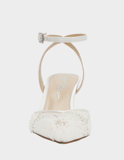 Betsey Johnson Special Offer | DELIA IVORY Pointed-Toe Bling Mesh Women's Heel