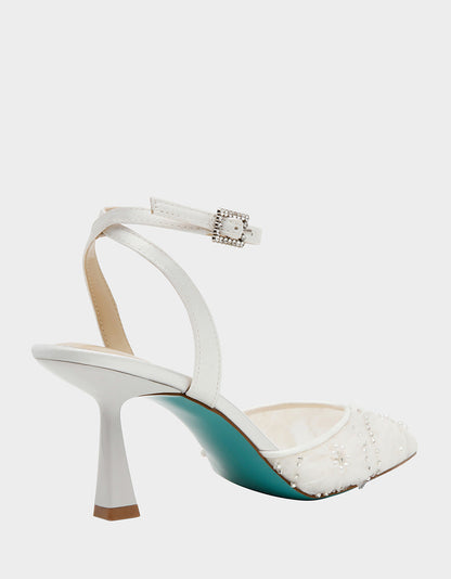Betsey Johnson Special Offer | DELIA IVORY Pointed-Toe Bling Mesh Women's Heel