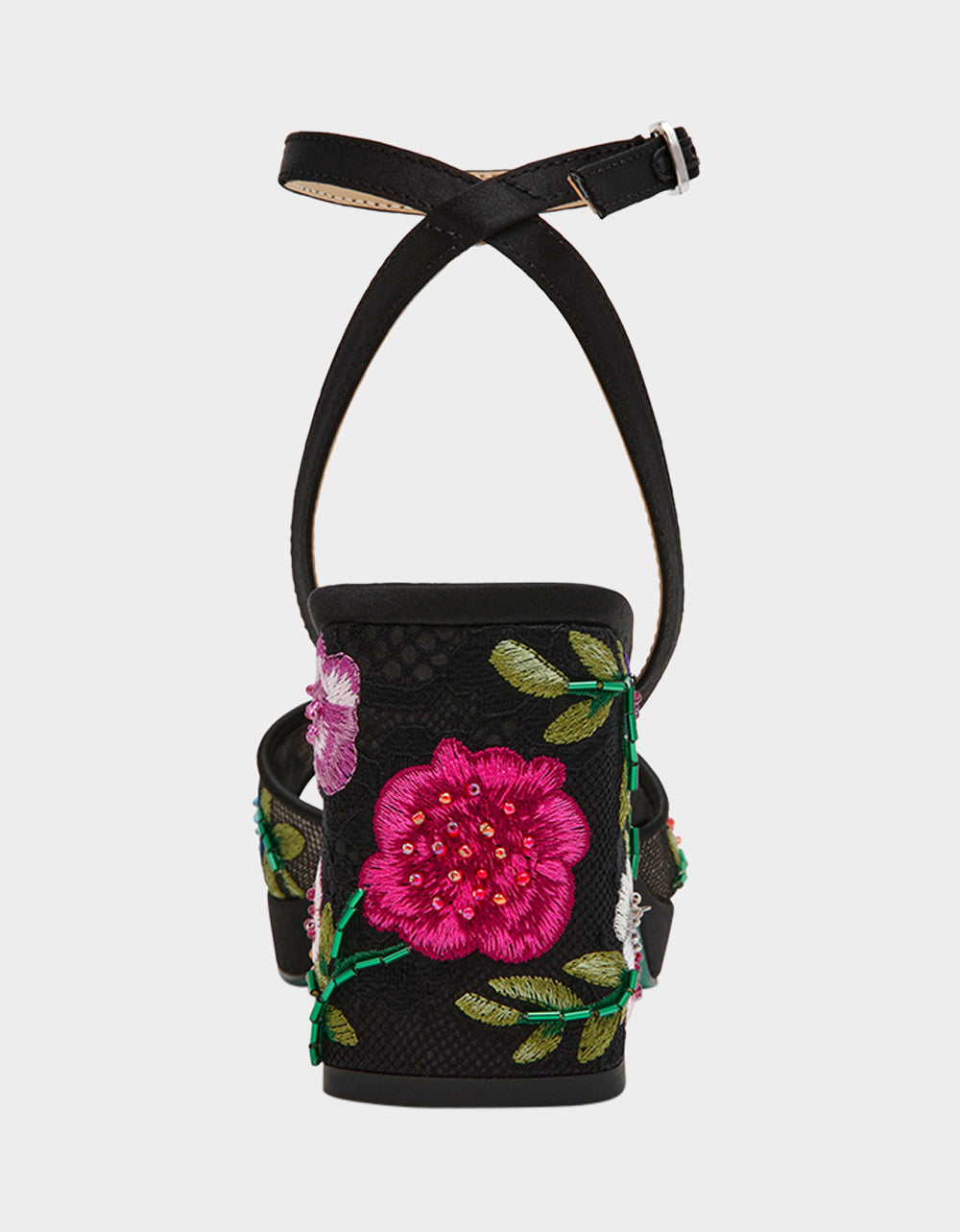 Betsey Johnson Featured | KENNI BLACK MULTI FLORAL Platform Block Heel Floral Print Mesh Women's Sandal