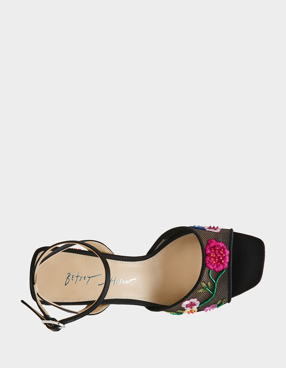 Betsey Johnson Featured | KENNI BLACK MULTI FLORAL Platform Block Heel Floral Print Mesh Women's Sandal