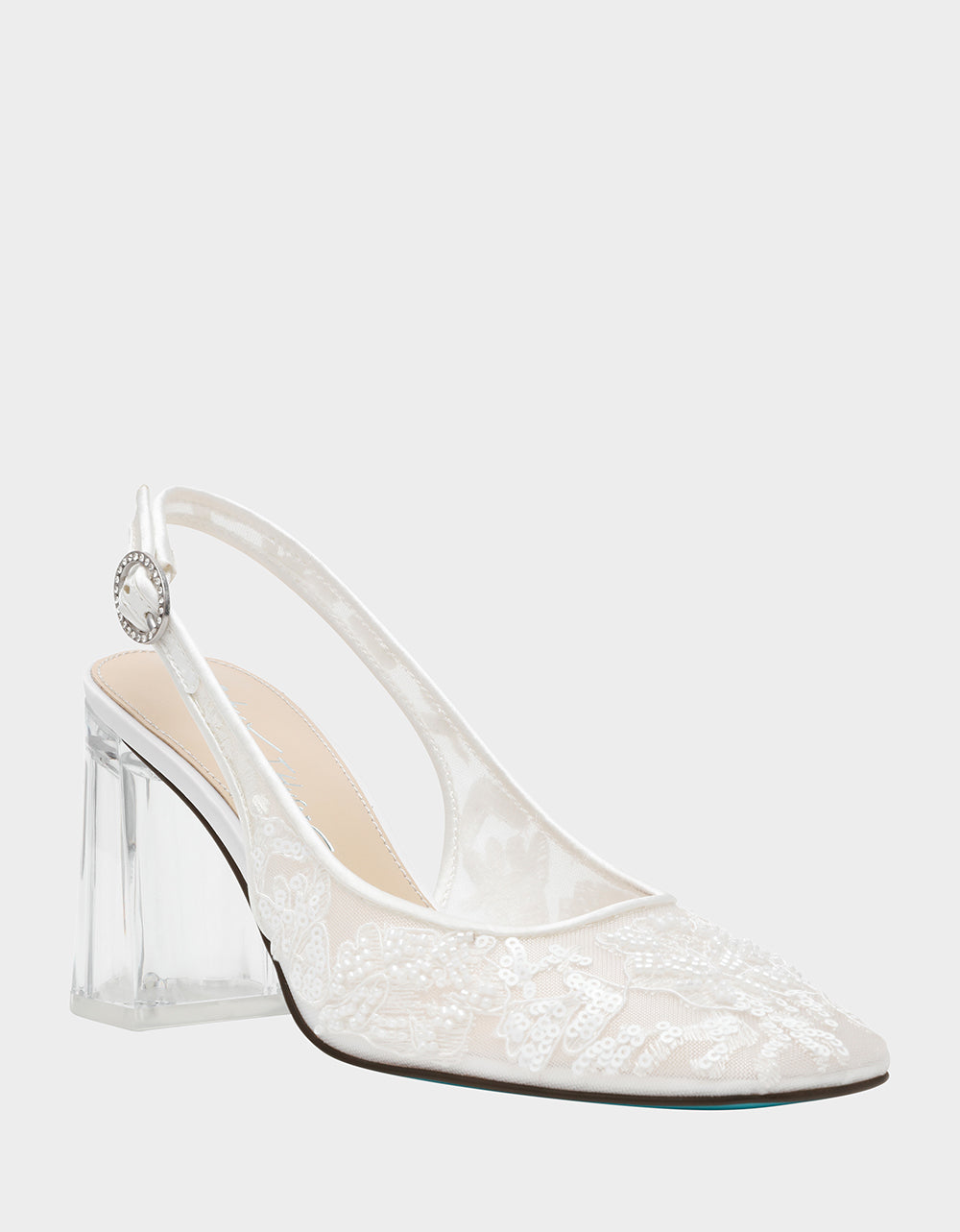 Betsey Johnson Premium | NINAH IVORY Square-Toe Slingback Mesh Block Heels