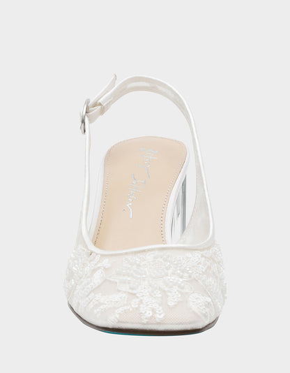 Betsey Johnson Premium | NINAH IVORY Square-Toe Slingback Mesh Block Heels