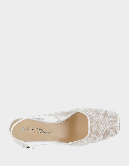 Betsey Johnson Premium | NINAH IVORY Square-Toe Slingback Mesh Block Heels
